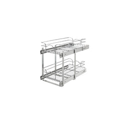 Rev-A-Shelf 5WB2-1222CR-1 two-tier pull-out baskets for base cabinets, showing chrome finish and spacious storage design.