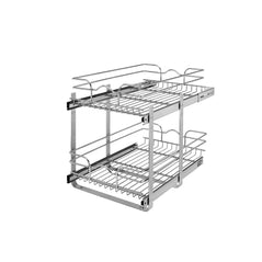 Rev-A-Shelf 15x22-inch two-tier pull-out baskets for base cabinet organization, durable chrome finish and easy access design.