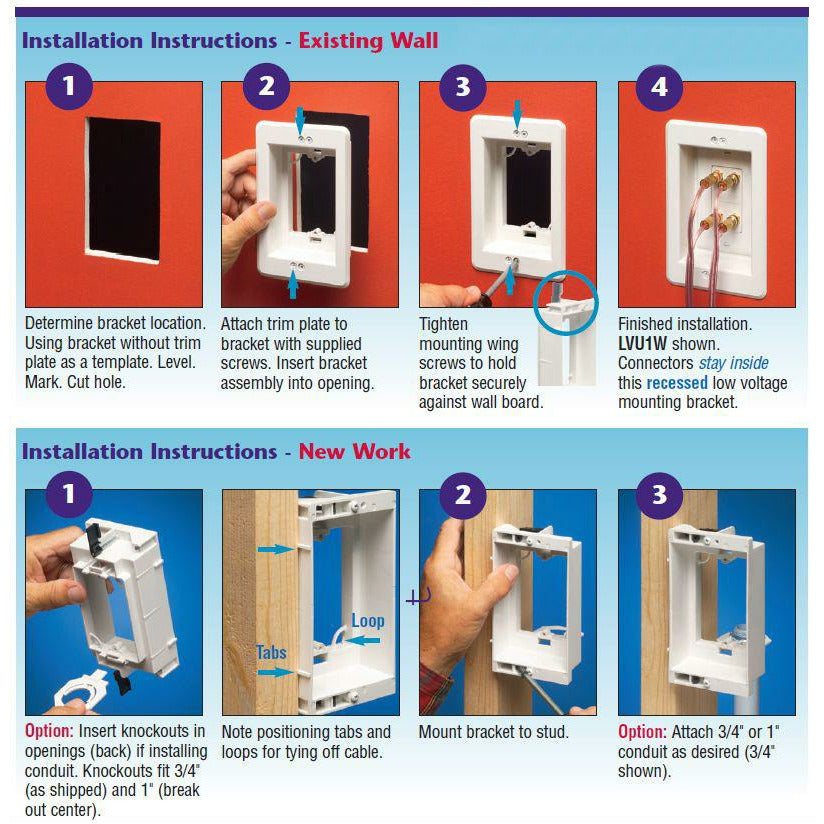 Arlington LVU1W Recessed Low-Voltage Mounting Bracket– Wholesale Home