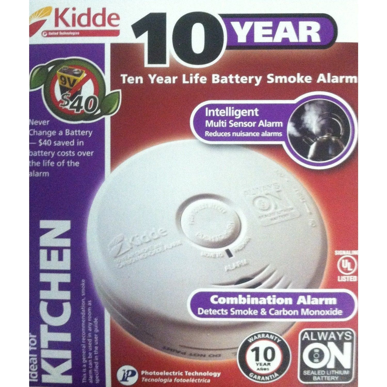 Kidde 10 Year Worry-Free Sealed-In Lithium Battery Carbon Monoxide