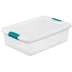 Sterilite 14968006 32 quart/30 L Latching Box with Clear Base, White Lid and Colored Latches, 6-Pack - Wholesale Home