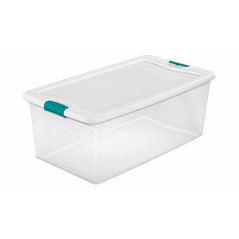 Sterilite 14998004 106 quart/100 L Latching Box with Clear Base, White Lid and Colored Latches (4-Pack) - Wholesale Home