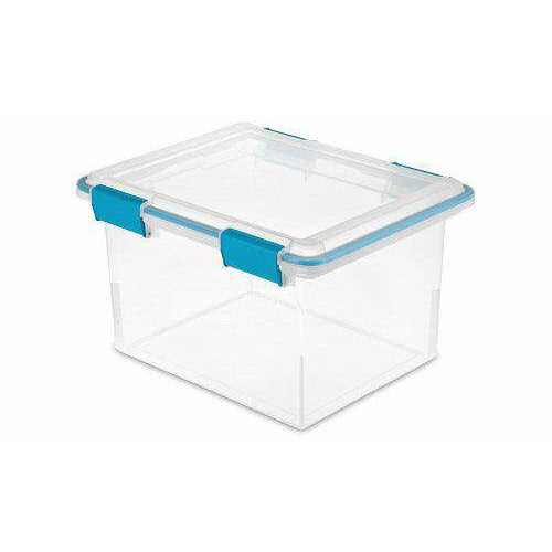 Sterilite 19334304 32 Quart/30 Liter Gasket Box, Clear with Blue Aquarium Latches and Gasket, 4-Pack