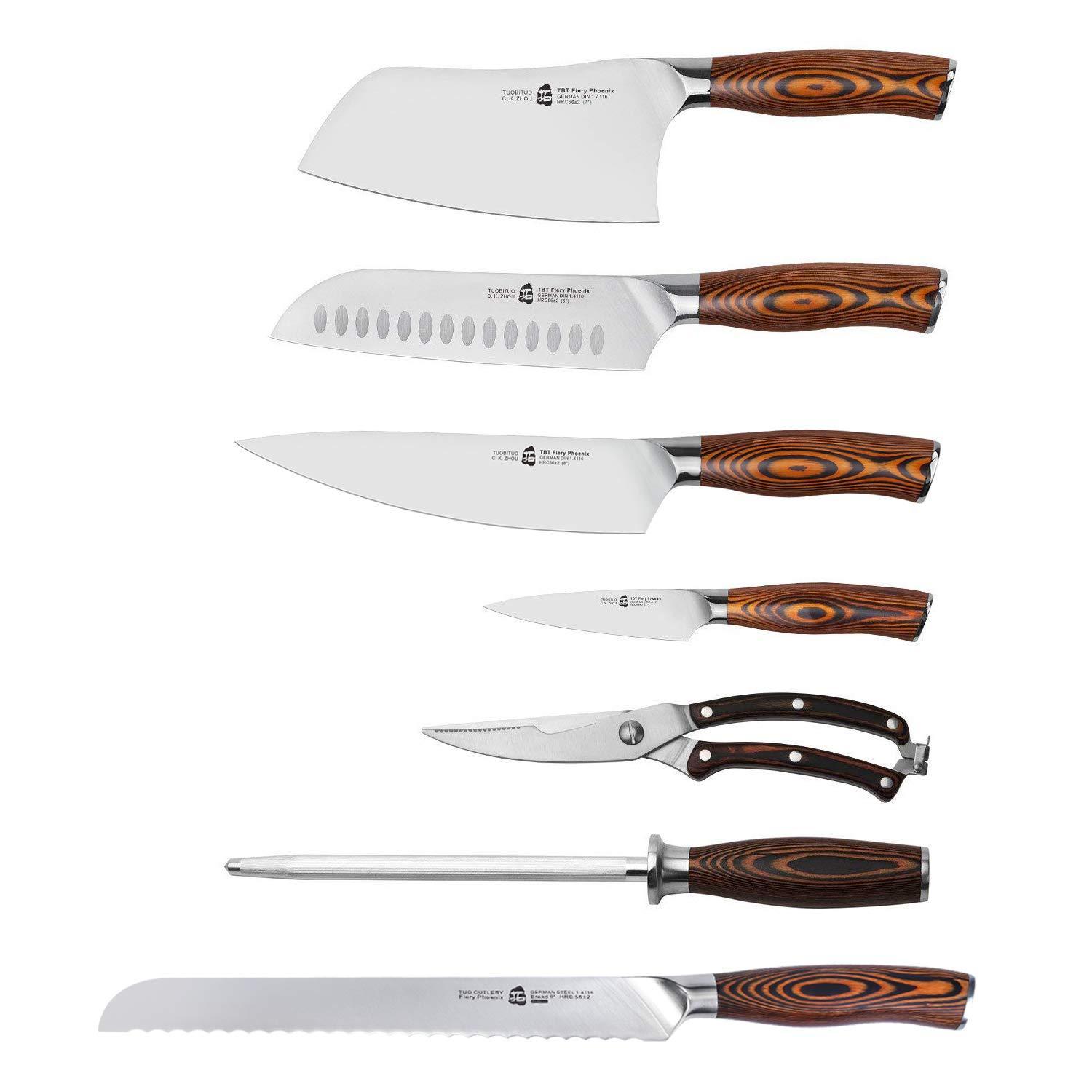 Kitchen Knife Set With Block: 8 Piece German 1.4116 High-Carbon