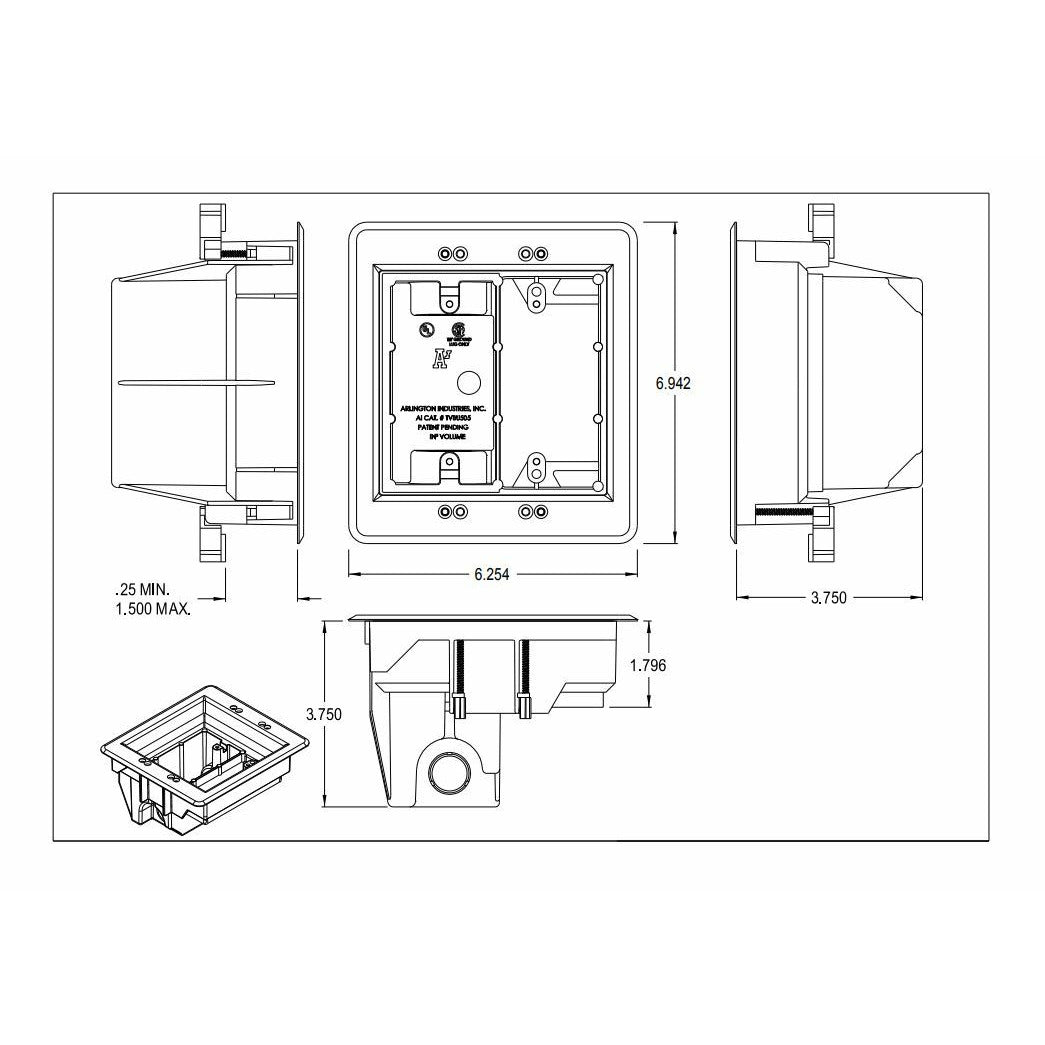 Arlington TVBR2505K Flat Panel TV Cable Organizer 2-Gang Kit with Recessed  Power Solution