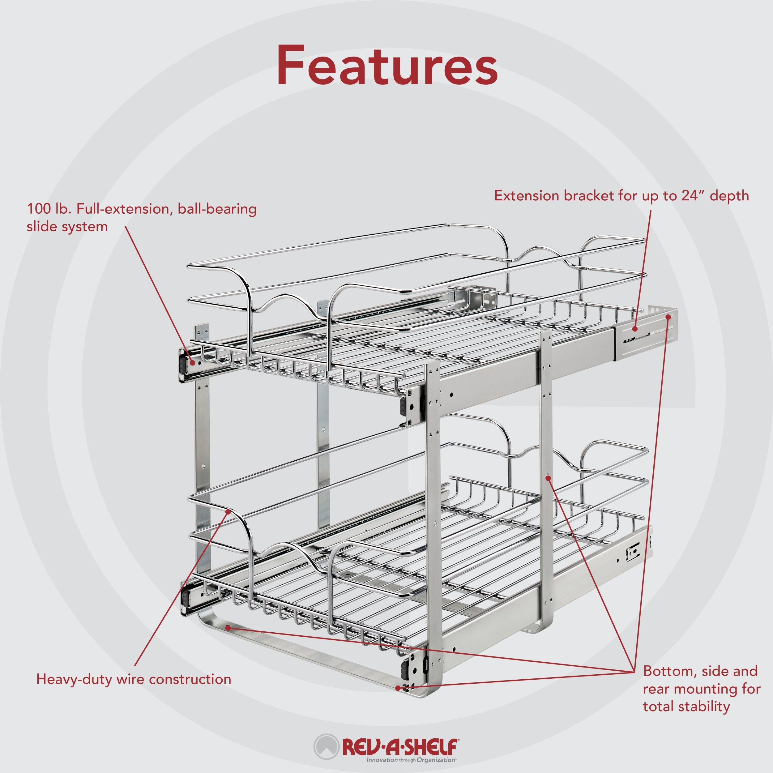 Rev-A-Shelf Two-Tier Pull-Out Baskets 14.75-in W x 19-in H 2-Tier